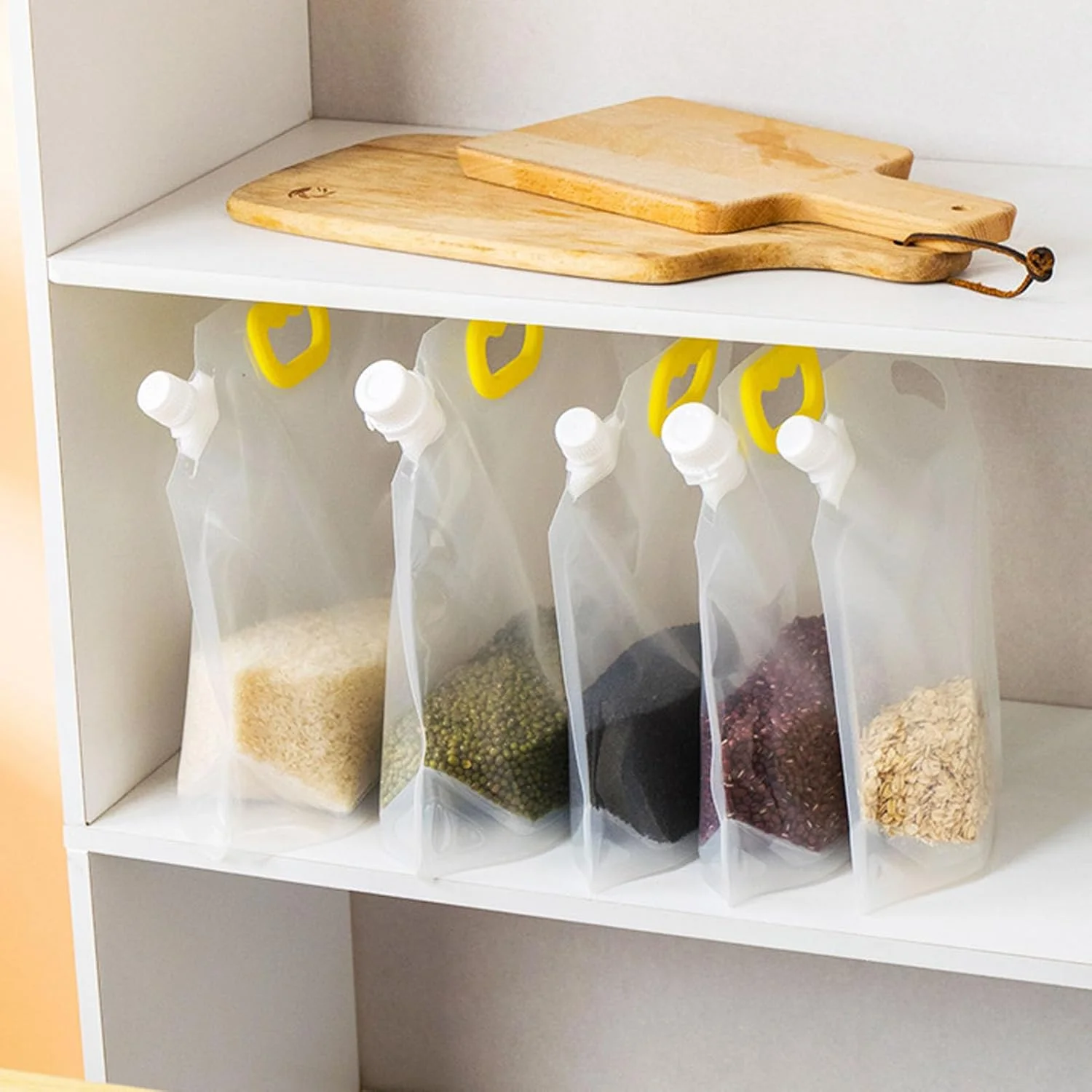 بسته 10 عددی کیسه نگهداری برنج و غلات، ظروف نگهداری غلات درب دار، کیسه مهر و موم شده غلات به همراه قیف، کیسه های نگهداری مواد غذایی شفاف قابل استفاده مجدد، کیسه نگهداری مواد غذایی خشک