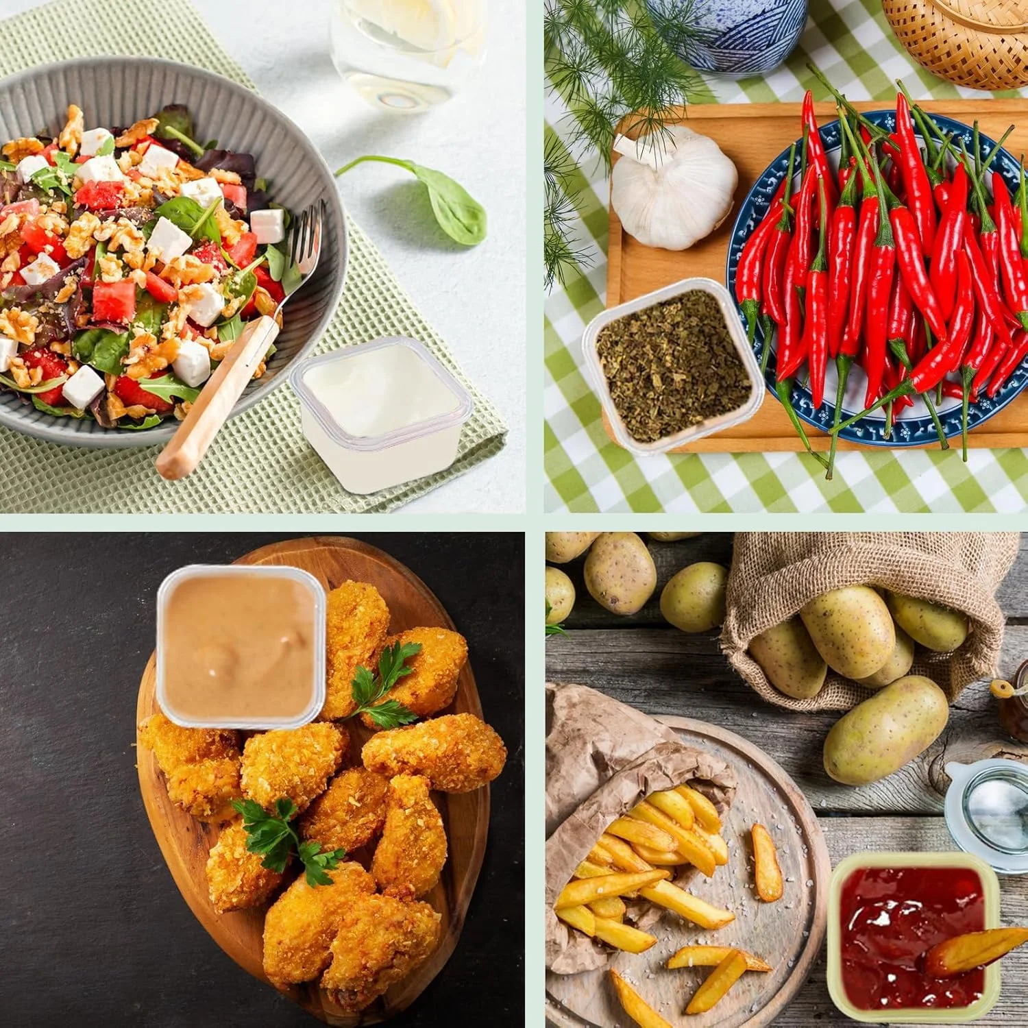 ظروف سس پلاستیکی 60 میلی لیتری NALACAL، قابل استفاده مجدد، ست 4 عددی، فنجان های کوچک سس با درب های محکم، ظروف غذای ضد نشت برای جعبه ناهار