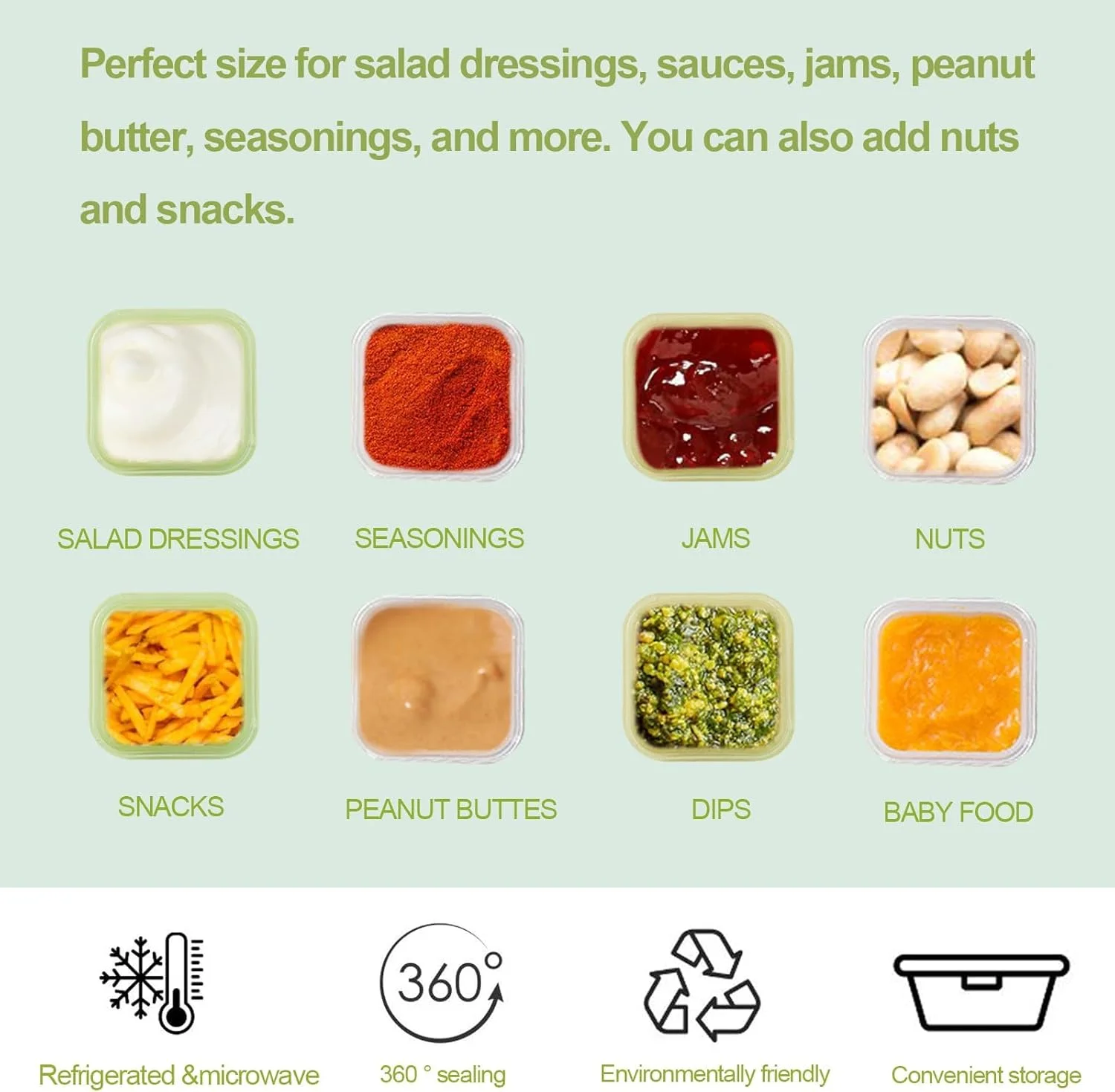 ظروف سس پلاستیکی 60 میلی لیتری NALACAL، قابل استفاده مجدد، ست 4 عددی، فنجان های کوچک سس با درب های محکم، ظروف غذای ضد نشت برای جعبه ناهار