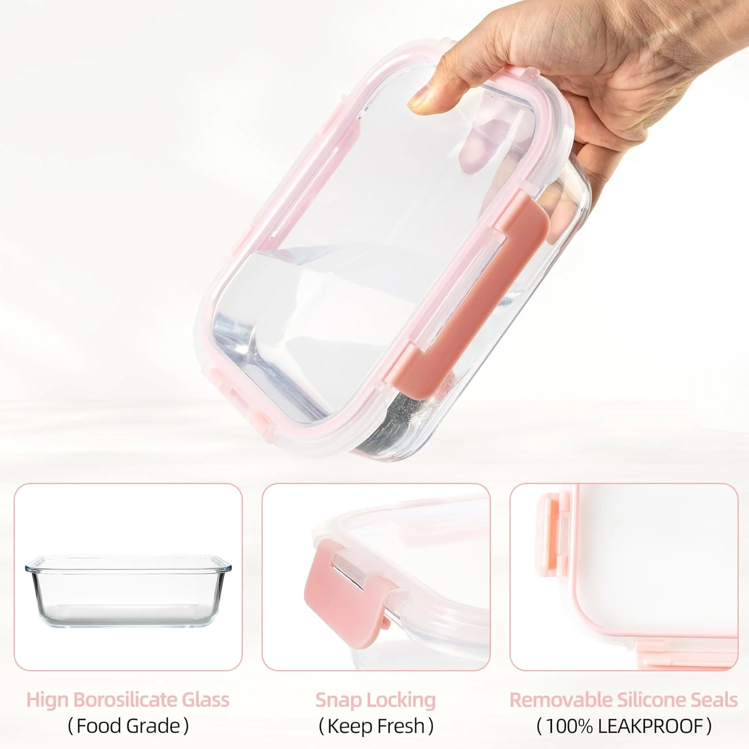 یاریانگ 16 تکه (8 کاسه + 8 درب) ظروف نگهداری غذا از جنس شیشه بوروسیلیکات بالا، ظروف نگهداری غذا با درب های محکم، جعبه های بنتو شیشه ای ناهار، قابل شستشو در ماشین ظرفشویی، صورتی