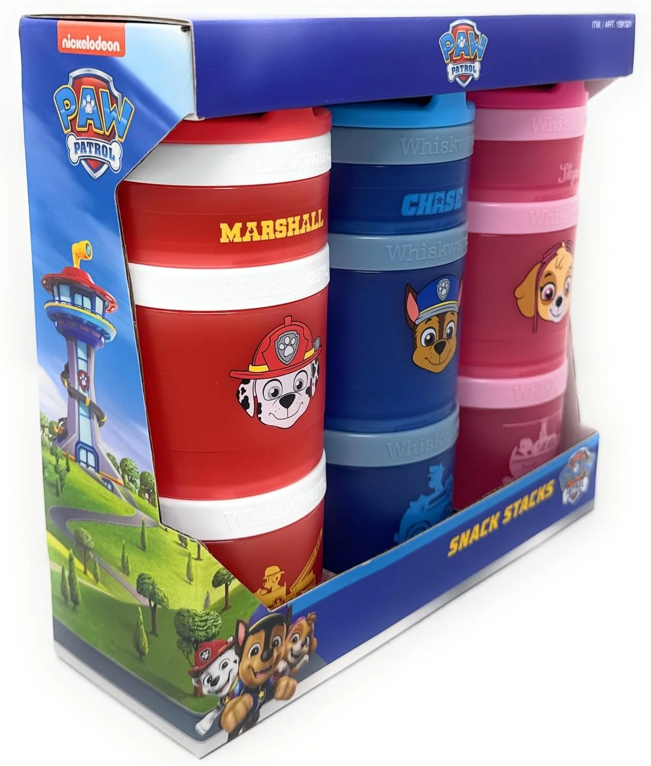 ظروف اسنک قابل انباشت Whisware برای کودکان و نوپاها، اسنک خوردن آسان در 3 قسمت برای مدرسه و مسافرت، نیکلودئون پاو پاترول