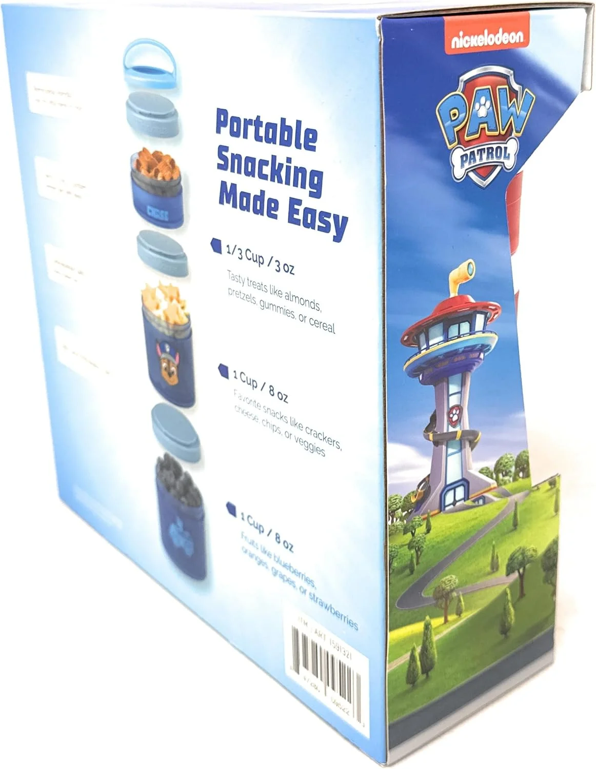 ظروف اسنک قابل انباشت Whisware برای کودکان و نوپاها، اسنک خوردن آسان در 3 قسمت برای مدرسه و مسافرت، نیکلودئون پاو پاترول