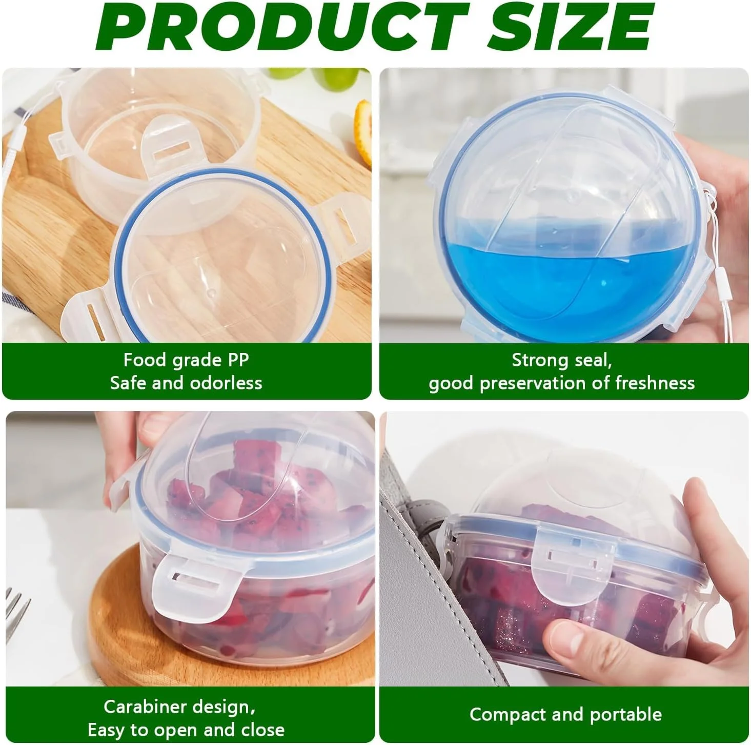 ظروف گرد نگهداری میوه در یخچال، بسته 4 عددی، ظرف تردکننده قابل حمل و استفاده مجدد برای سبزیجات و میوه، جعبه نگهداری تازه و ضد هوا برای پیاز، گوجه فرنگی، لیمو، سیب