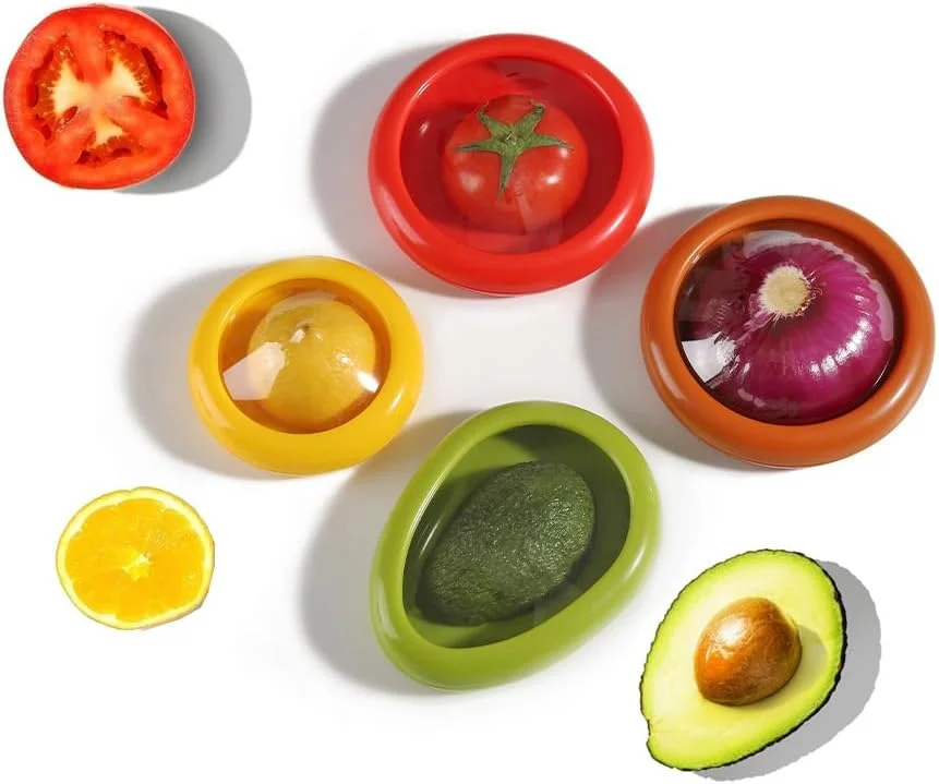 نگهدارنده میوه و سبزیجات ALMEKAQUZ، بسته 4 عددی، ظروف نگهداری مواد غذایی برای یخچال، نگهدارنده مواد غذایی قابل استفاده مجدد، غلاف کشسان برای ترد نگه داشتن سبزیجات، نگهدارنده سیر، پیاز، لیمو و سیب زمینی