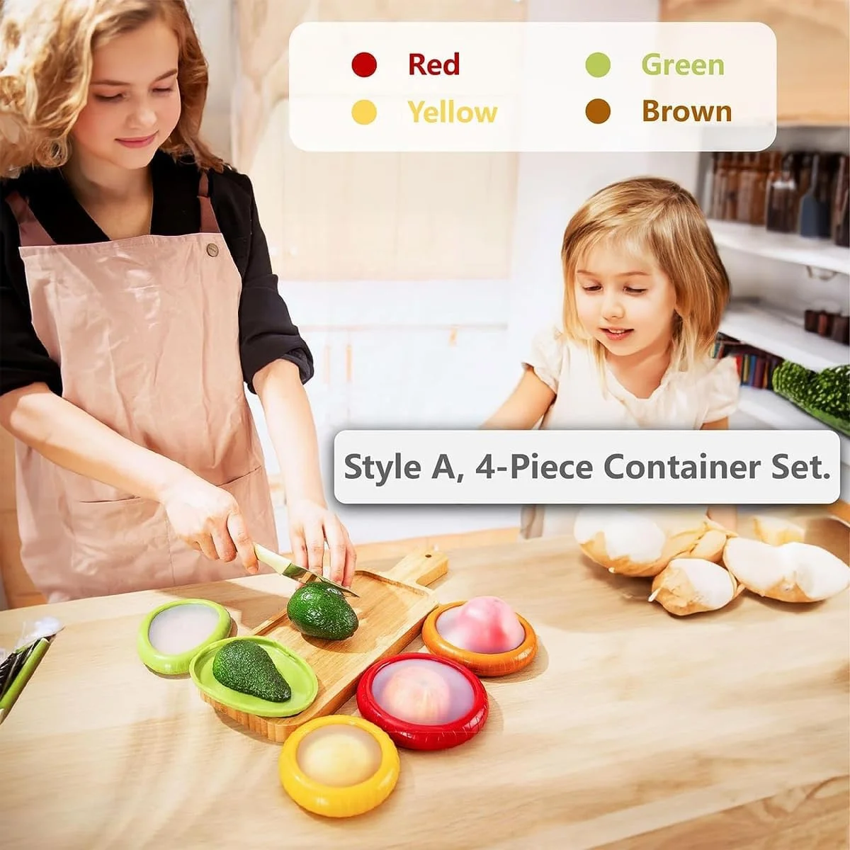 نگهدارنده میوه و سبزیجات ALMEKAQUZ، بسته 4 عددی، ظروف نگهداری مواد غذایی برای یخچال، نگهدارنده مواد غذایی قابل استفاده مجدد، غلاف کشسان برای ترد نگه داشتن سبزیجات، نگهدارنده سیر، پیاز، لیمو و سیب زمینی