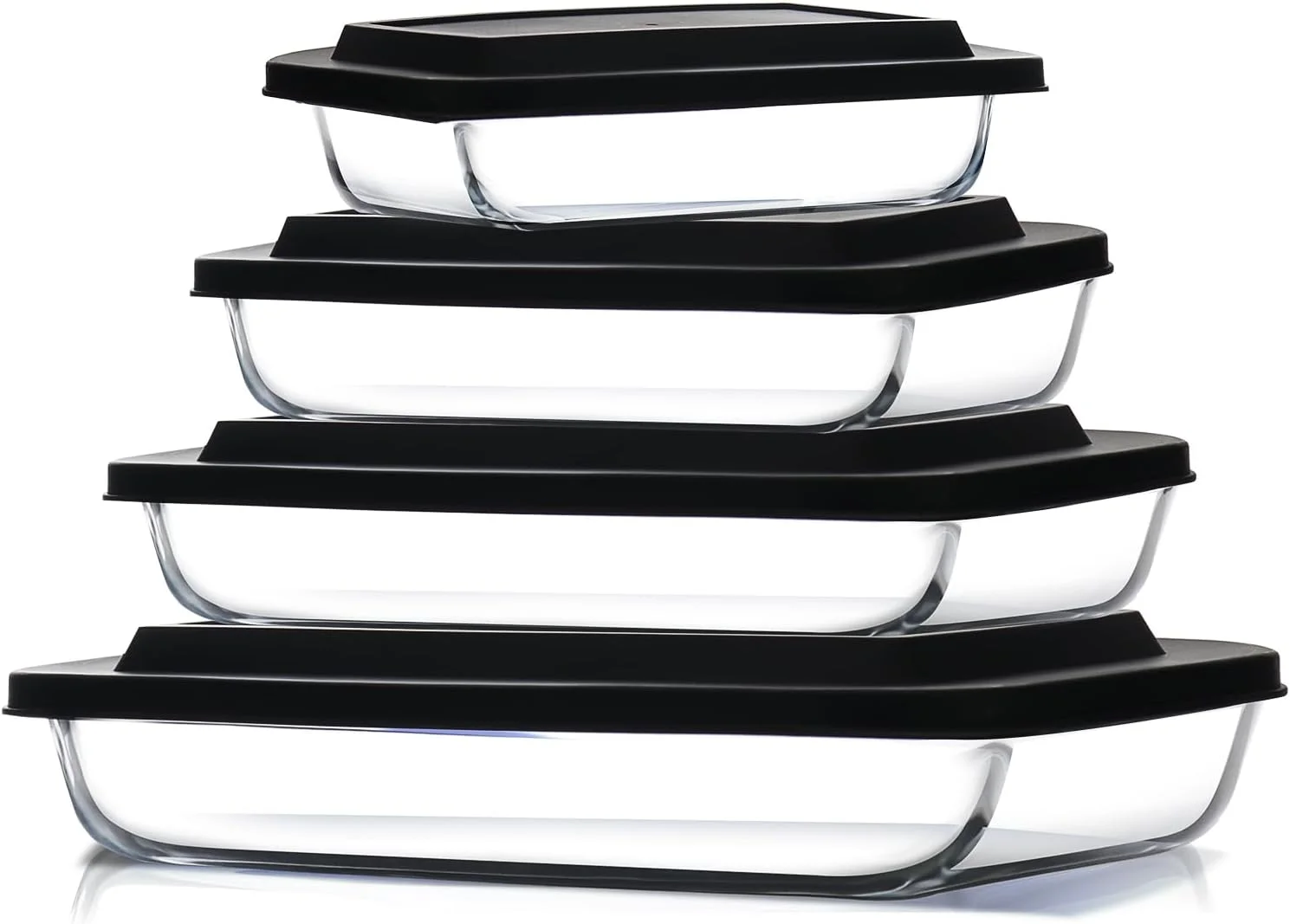 ظروف شیشه ای پیرکس عمیق 8 تکه Eatex برای فر با درب پلاستیکی، ظروف پخت شیشه ای برای فر، ظروف مستطیلی برای لازانیا، پخت و پز، باقیمانده غذا، آشپزخانه، قابل استفاده از فریزر به فر و ماشین ظرفشویی