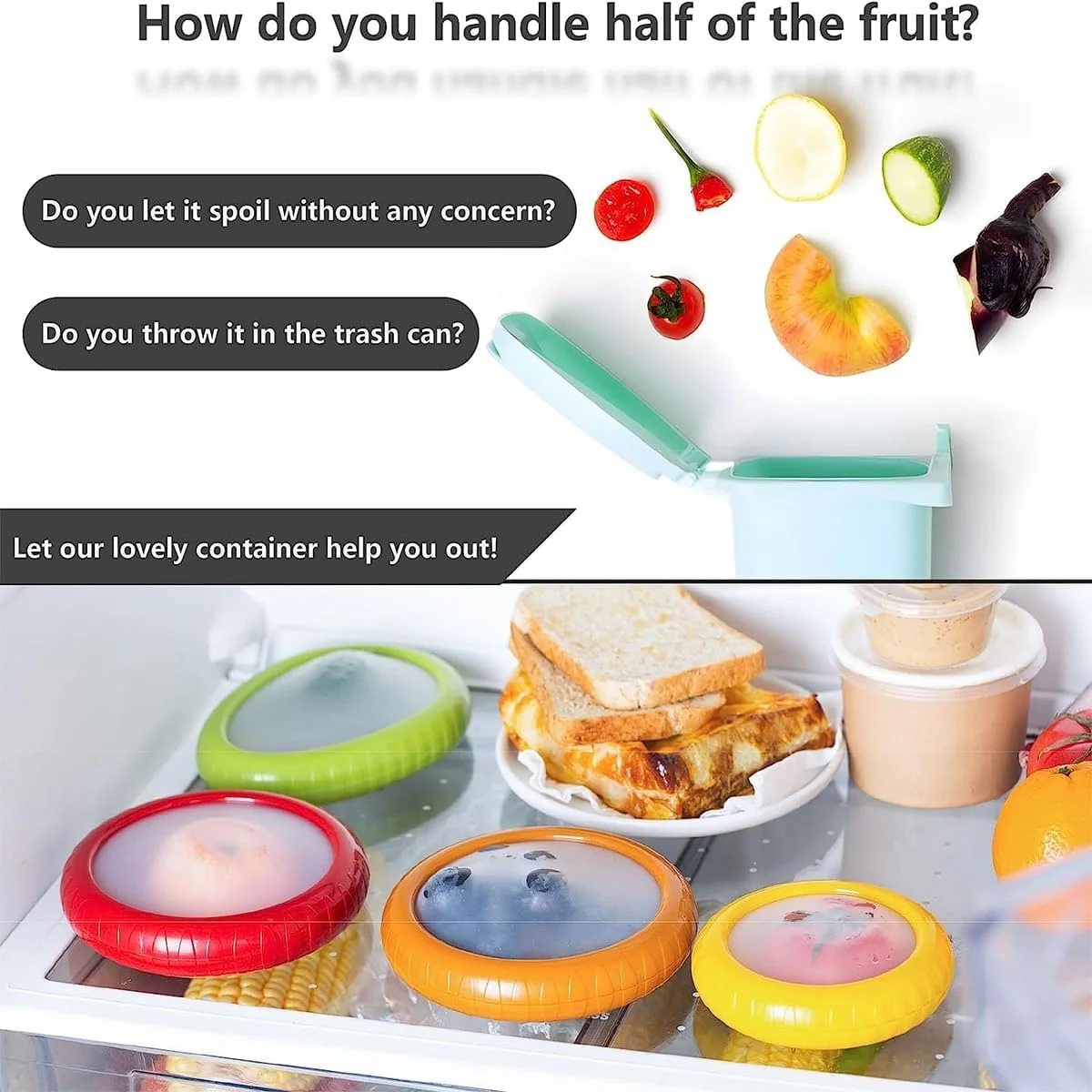 نگهدارنده میوه و سبزیجات ALMEKAQUZ، بسته 4 عددی، ظروف نگهداری مواد غذایی برای یخچال، نگهدارنده مواد غذایی قابل استفاده مجدد، غلاف کشسان برای ترد نگه داشتن سبزیجات، نگهدارنده سیر، پیاز، لیمو و سیب زمینی