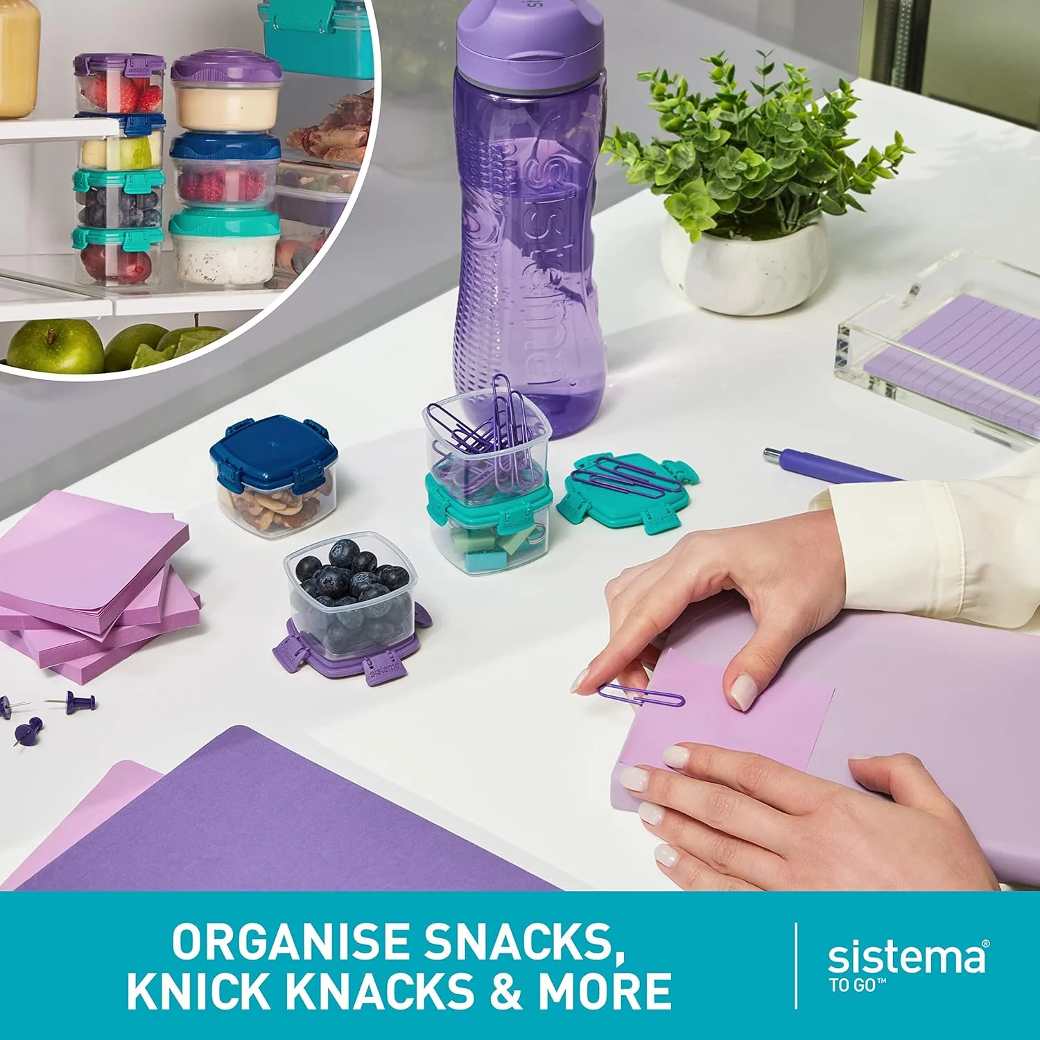 Sistema Knick Knack Pack TO GO Small Food Containers | Stackable Storage Containers with Lids | 62 ml | BPA-Free | Assorted Colour Lids | 4 Count