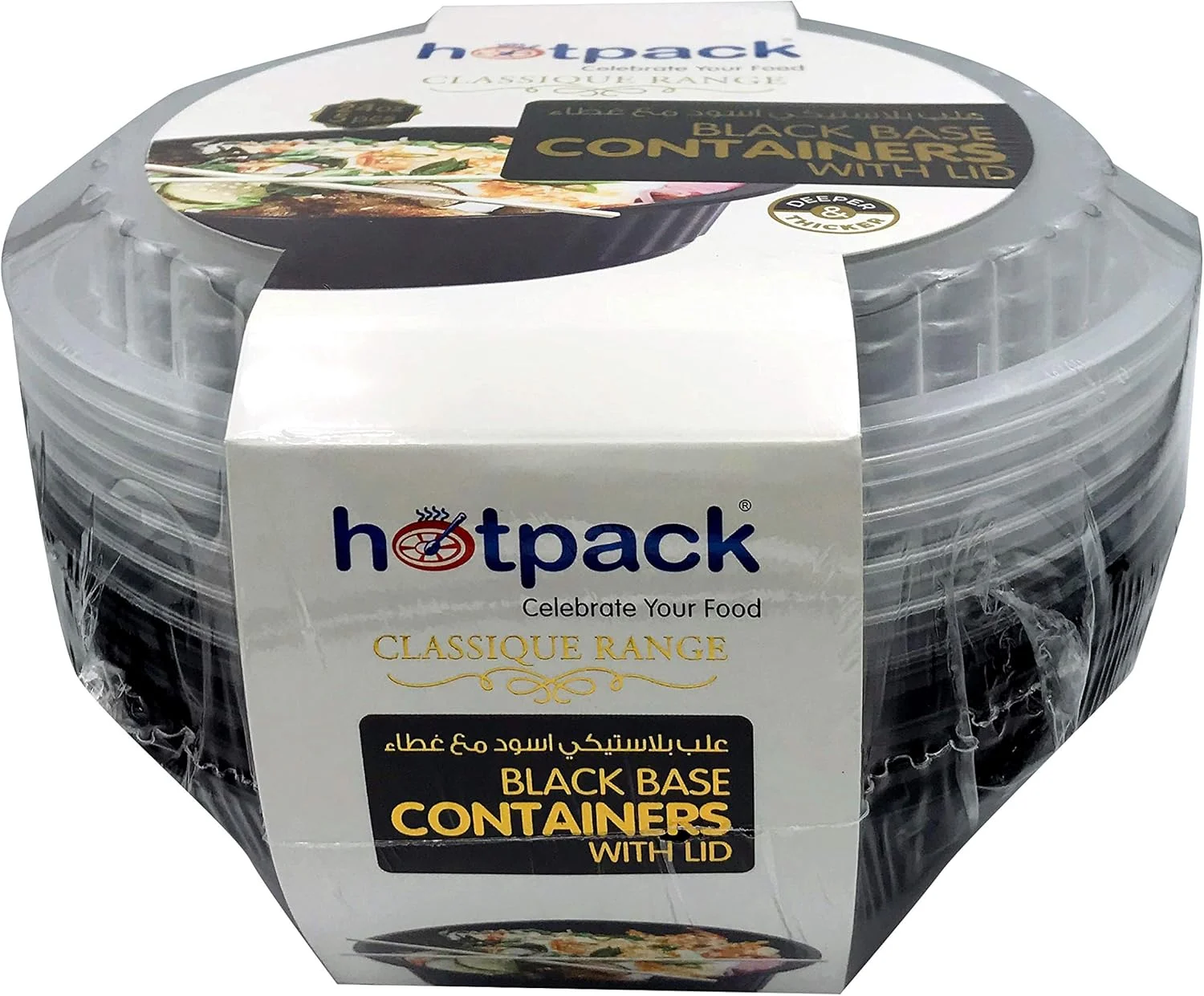 ظرف غذای گرد مایکروویوی هات پک با پایه مشکی - 5 عدد - 24 اونس