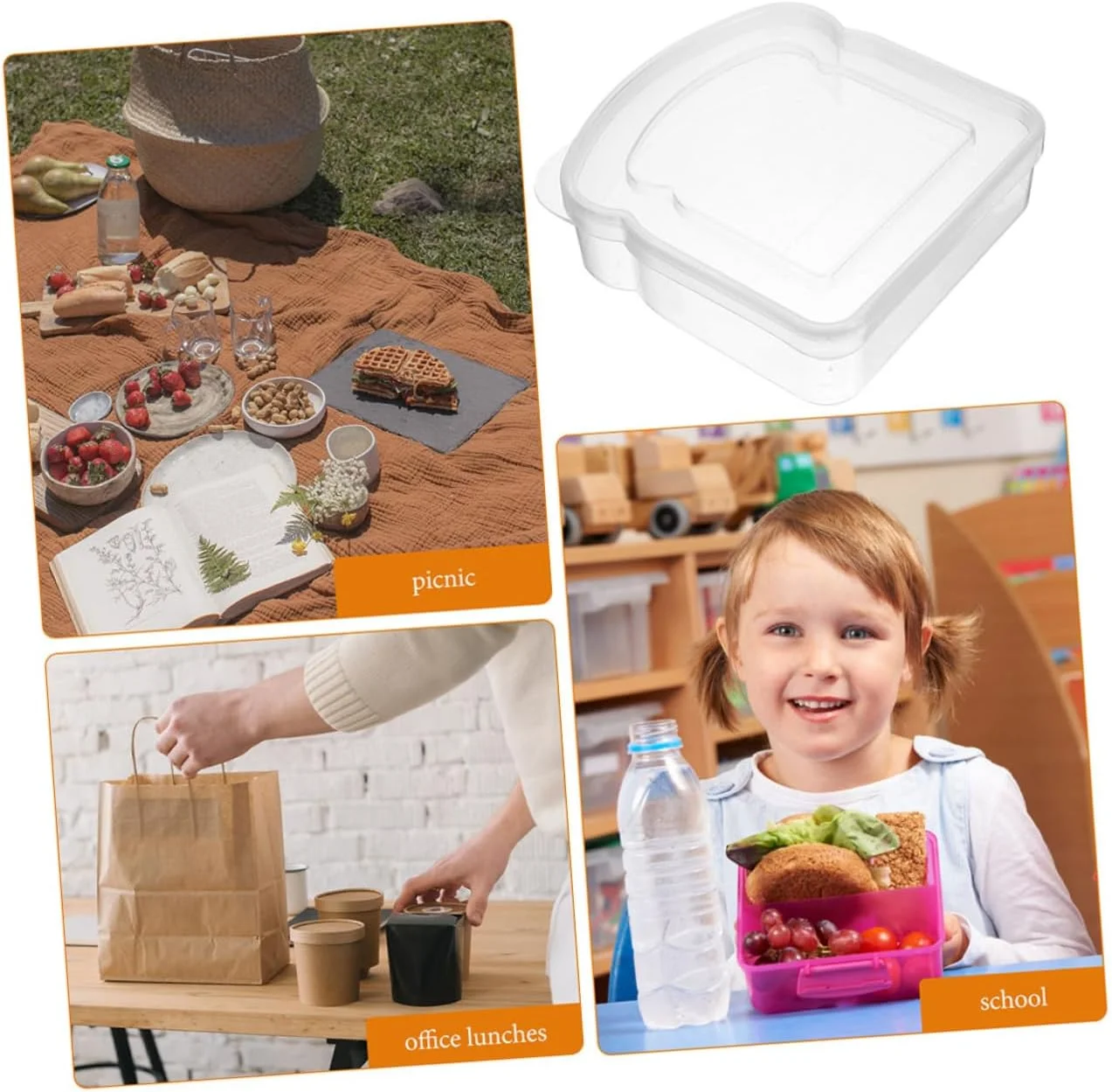 INOOMP 2Pcs Clear Portable Toast Storage Box Reusable Sandwich Containers for Adults Bread Carrier Case for Outdoor Use Compact Design
