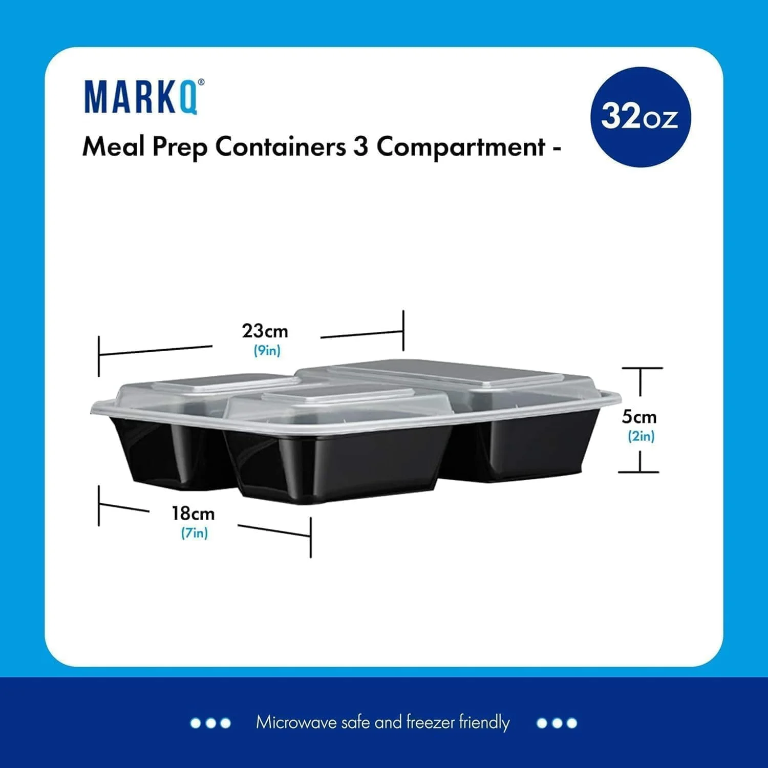 MARKQ [150 Pack] [32 oz] Meal Prep Containers with Lids - 3 Compartment Plastic Food Storage Containers - Lunch Boxes