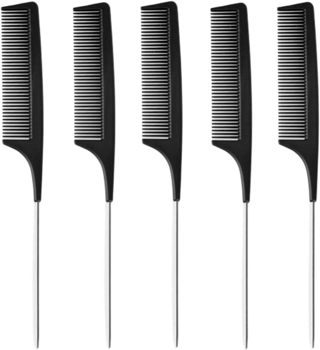 XIXILINRUIYUN شانه دم باریک 5 عددی، شانه پوش دهی فیبر کربنی، شانه دم موشی، شانه حالت دهنده برای آرایشگاه، شانه مو لوازم خانگی