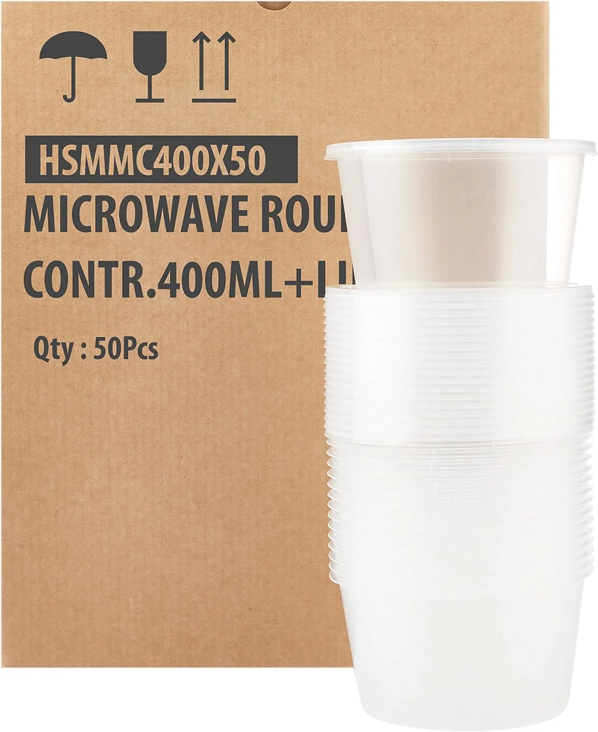 ظروف گرد مایکروویو Hotpack با درب، 400 میلی لیتر، 50 عدد