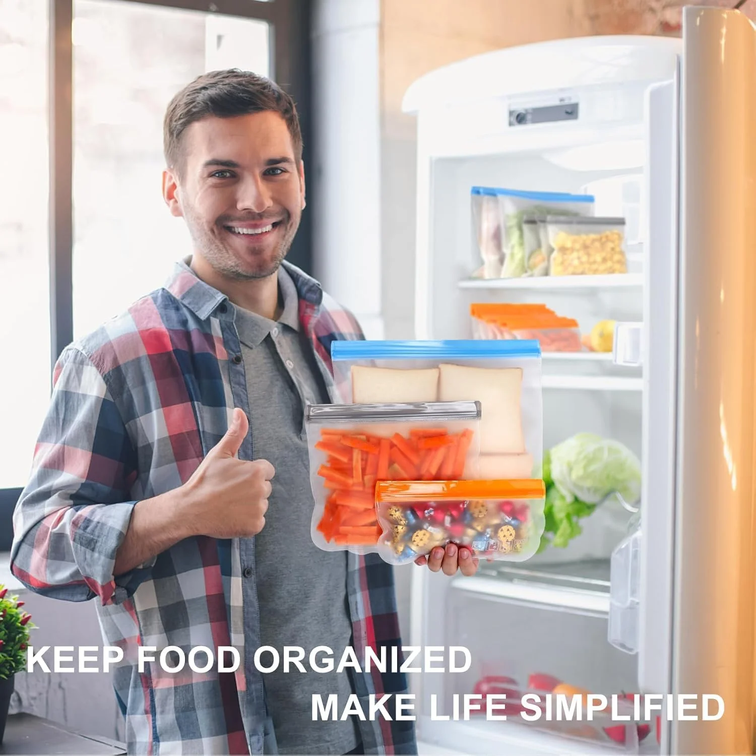 بسته 14 عددی کیسه های قابل استفاده مجدد YelaJoy، قابل شستشو در ماشین ظرفشویی، کیسه های فریزر قابل استفاده مجدد و ضد نشت، کیسه های نگهداری مواد غذایی بدون BPA برای ناهار، مرینیت کردن غذا و مسافرت - 4 کیسه بزرگ، 6 کیسه ساندویچ، 4 کیسه اسنک