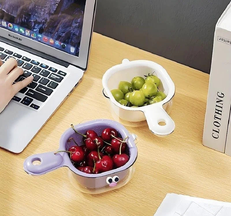 کاسه میوه شیشه ای دو لایه، کاسه های ذخیره سازی میوه شیشه ای، آبکش آشپزخانه با دسته، صافی شستشوی میوه پلاستیکی با کاسه های ذخیره سازی، ظروف قابل انباشت با طرح صورت اردک، (سبز)