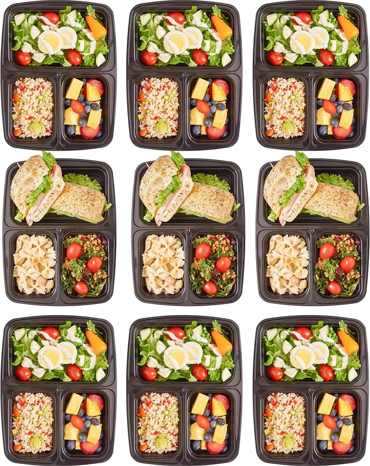 السقر [بسته 20 عددی] ظرف نگهداری غذا با پایه مشکی 3 قسمتی به همراه درب | ظرف غذای یکبار مصرف | ظروف آماده سازی غذا | جعبه ناهار مناسب مایکروویو | قابل استفاده در فریزر (3 محفظه)