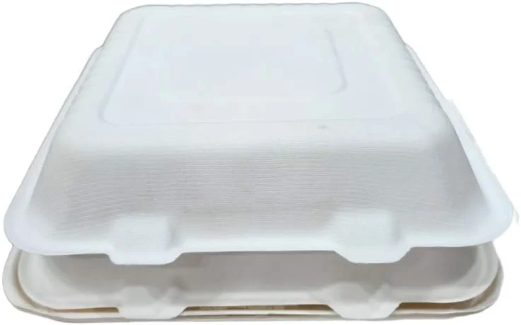 ظرف باگاس سازگار با محیط زیست با درب لولایی 6 در 9 یکبار مصرف سازگار با محیط زیست، جعبه های ظرف مایکروویو مناسب برای رستوران، ناهار بیرون بر، نگهداری مواد غذایی - 12 عدد