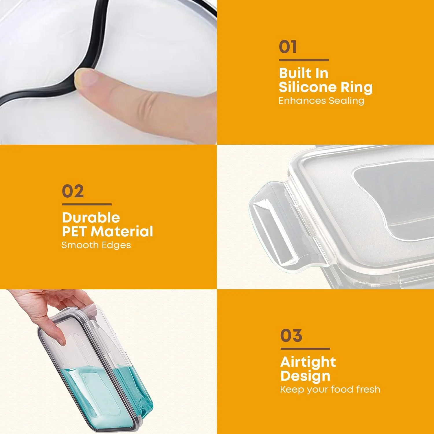 ست 24 تکه ظروف نگهداری مواد غذایی بدون درز - پلاستیک PP بدون BPA، قفل فشاری و مهر و موم سیلیکونی، قابل استفاده در مایکروویو و فریزر، ضد نشت برای نگهداری غلات، میوه ها، آب میوه ها - چند سایز