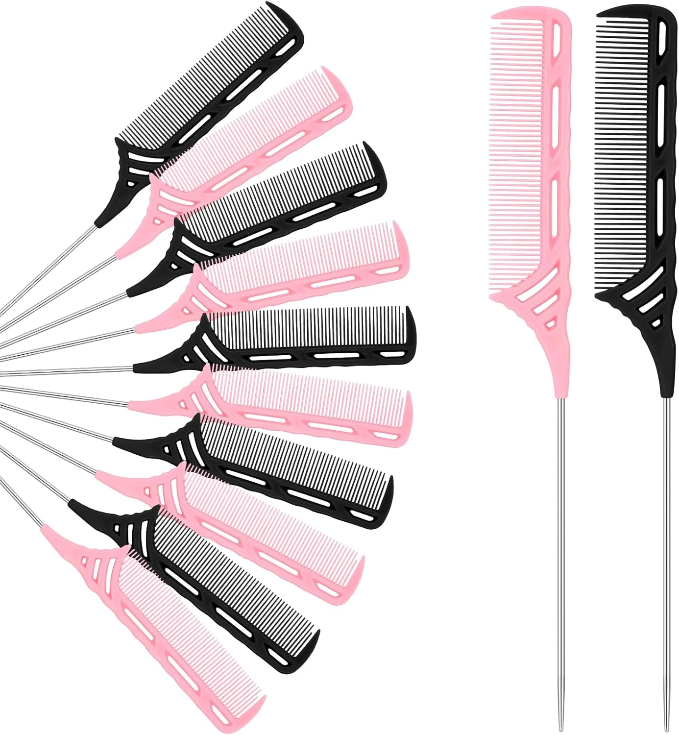 شانه بافت مو یوانده، 12 عددی، شانه دم موشی 9 اینچی با پین استیل، مقاوم در برابر حرارت، شانه تقسیم کننده مو برای آرایشگران حرفه ای، بافت و هایلایت مو