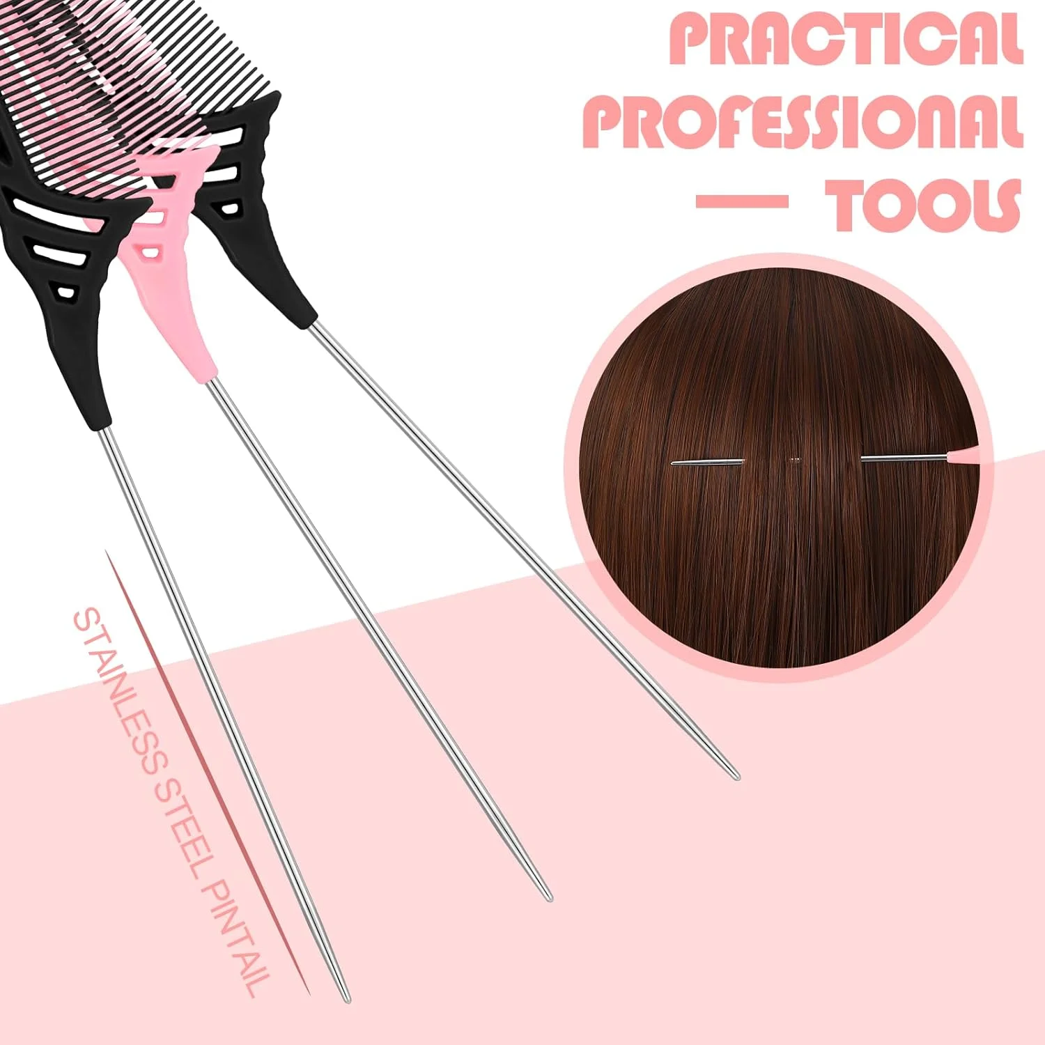 شانه بافت مو یوانده، 12 عددی، شانه دم موشی 9 اینچی با پین استیل، مقاوم در برابر حرارت، شانه تقسیم کننده مو برای آرایشگران حرفه ای، بافت و هایلایت مو