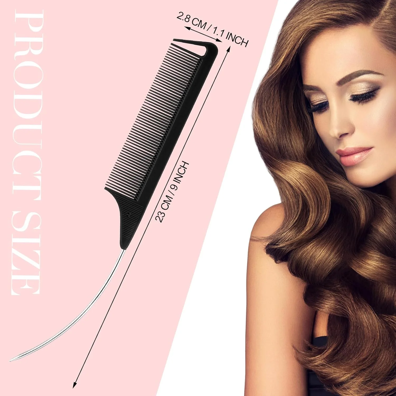 مجموعه 12 عددی شانه دم موشی منحنی Yoande، شانه های دم موشی نوک تیز، شانه پوش دهنده با دندانه های ظریف، ابزار حالت دهی مو، شانه سوزنی فولادی آرایشگری برای فرق باز کردن عمیق، مناسب بانوان و دختران (صورتی، مشکی)