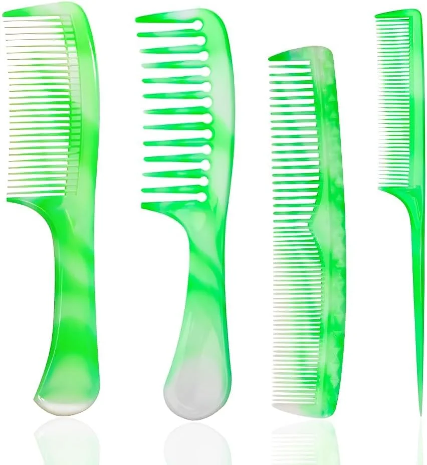 ست شانه مو سبز برای زنان و مردان - 4 در 1 شامل شانه دندانه پهن، شانه دندانه ریز، شانه دم موشی و شانه دو طرفه حالت دهنده - ابزارهای باز کردن گره، حالت دادن و جدا کردن مو برای موهای فر، خیس و ضخیم - مناسب برای سفر و استفاده در خانه