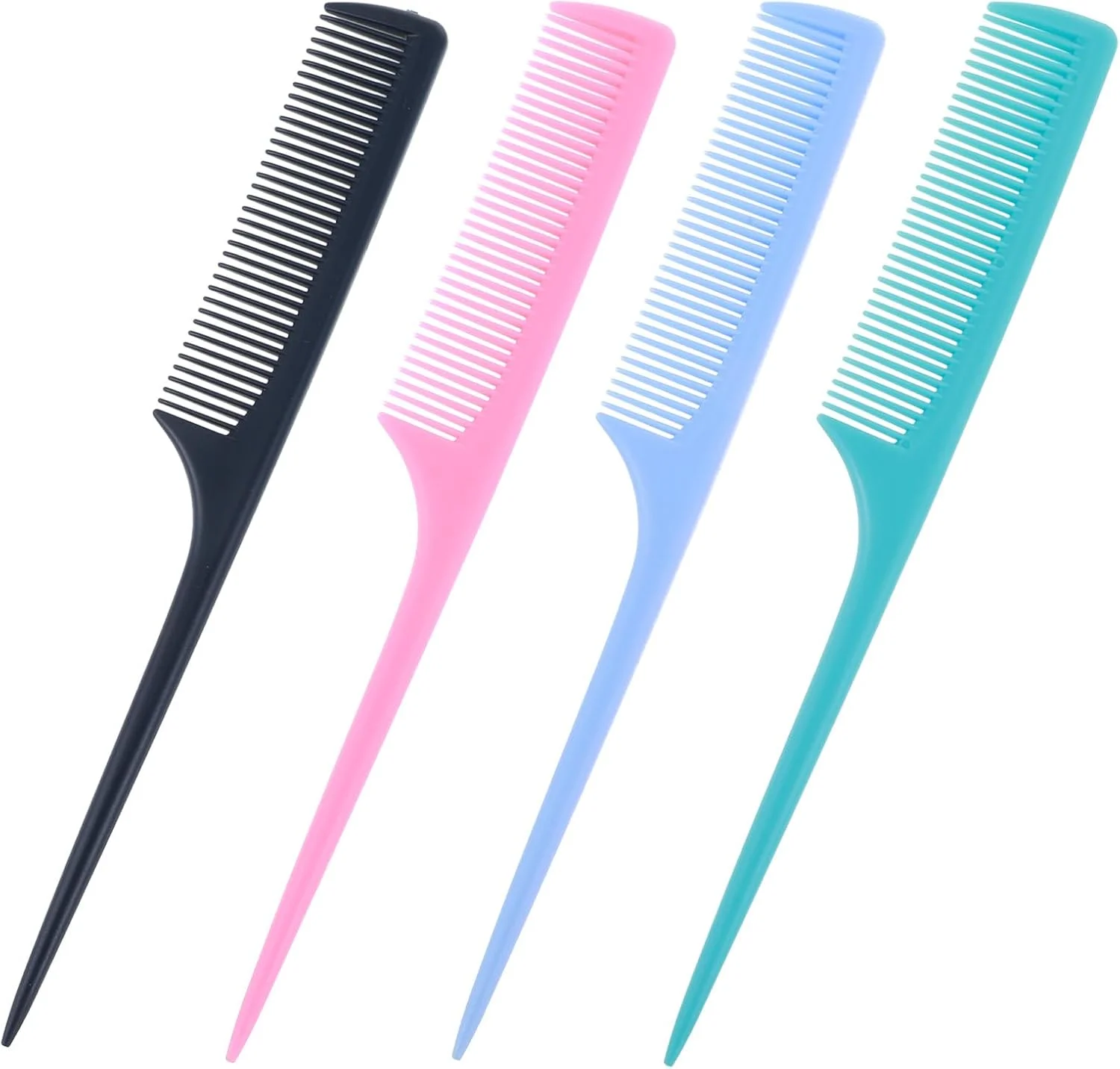 مجموعه 4 عددی شانه Xindojuz با نوک جداکننده، شانه‌های دم موشی برای زنان، شانه ریشه موی فیبر کربنی ضد الکتریسیته ساکن با دندانه های ظریف به همراه پیک، شانه‌های جداکننده و حالت دهنده موی پلاستیکی عمده برای زنان و مردان (آبی، قرمز)