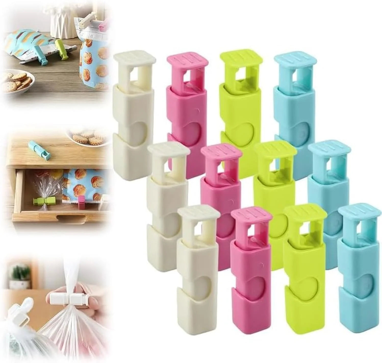 12 عدد گیره کیسه نان فشاری و قفلی، گیره نان قابل استفاده مجدد، گیره کیسه برای نگهداری مواد غذایی، گیره نان محکم، پلاستیک سنگین، گیره کیسه دستی، استفاده آسان با بست های کیسه نان