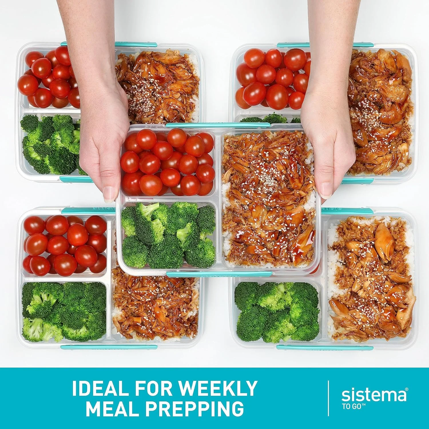 ظروف چند قسمتی Sistema TO GO برای آماده سازی غذا | 820 میلی لیتر | جعبه ناهار مدرسه با جداکننده و گیره | بدون BPA | بسته 5 عددی