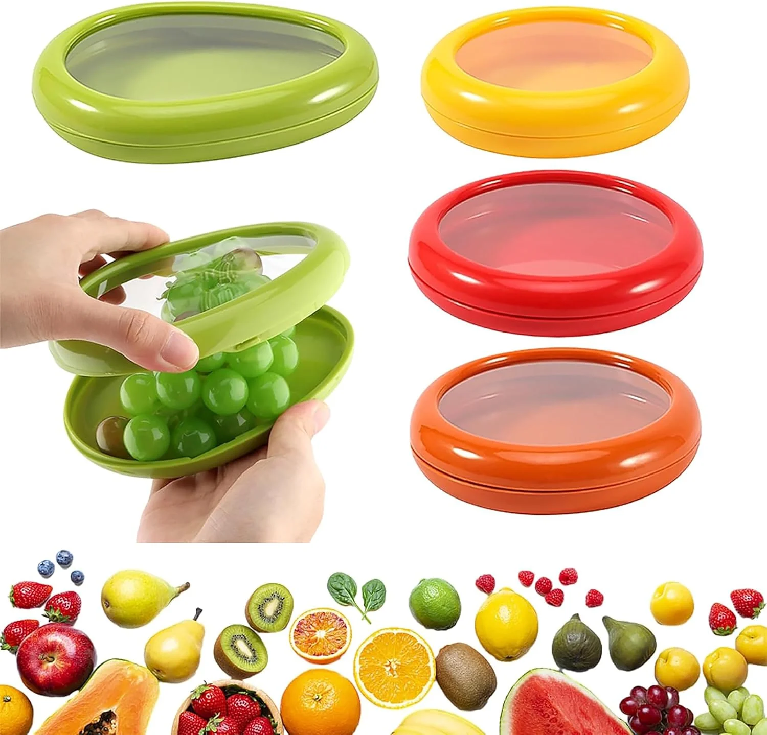 ست 4 عددی محفظه کشسان Aohellfe برای نگهداری آووکادو، پیاز، لیمو و گوجه فرنگی، محافظ سیلیکونی قابل استفاده مجدد مواد غذایی، ظرف نگهداری کشسان آووکادو، جعبه نگهداری مواد غذایی میوه و سبزیجات