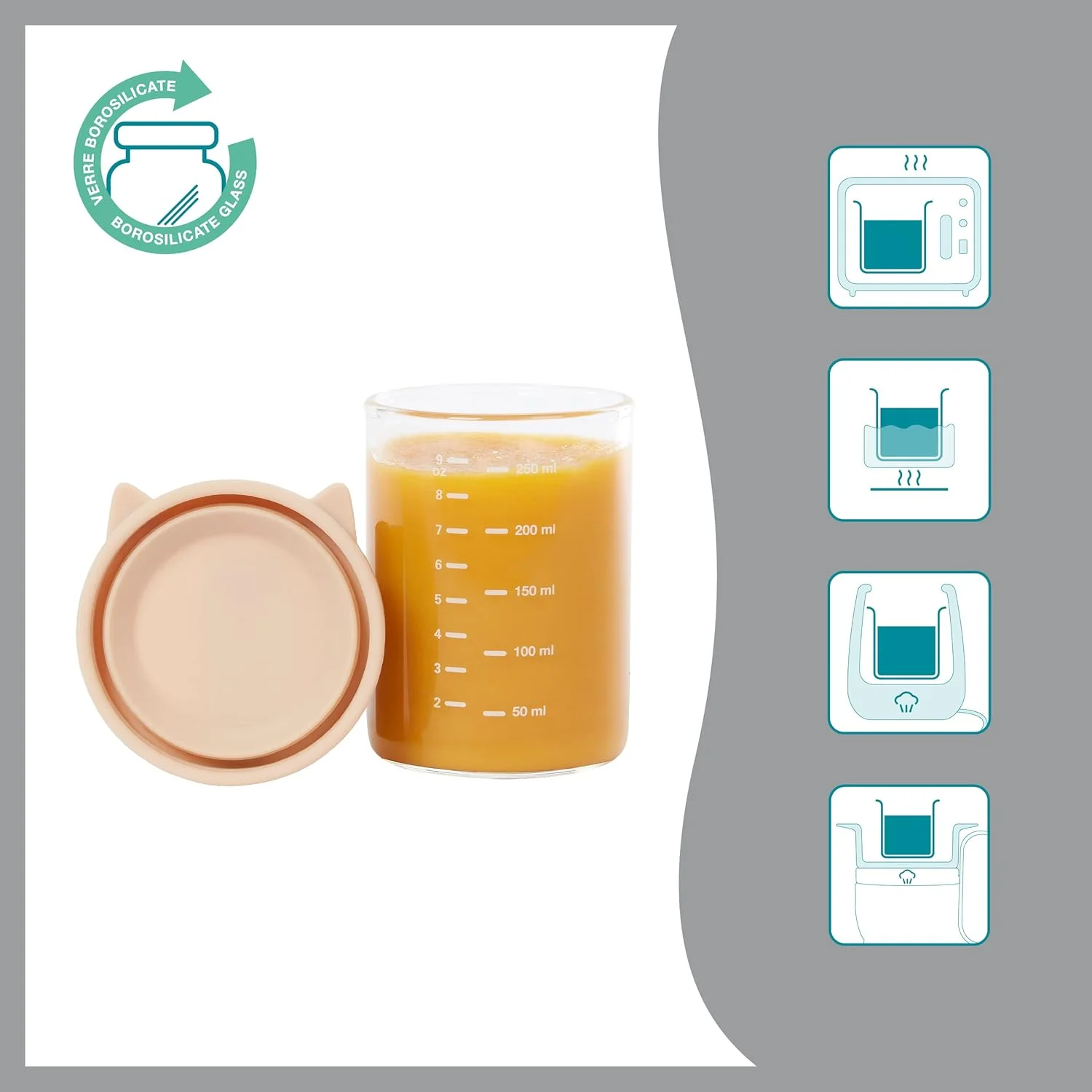 ظروف غذای کودک Babymoov ISY BOWLS - ست 6 عددی 250 میلی لیتری از جنس شیشه بوروسیلیکات با کیفیت عالی | شیشه های کوچک با درب های محکم