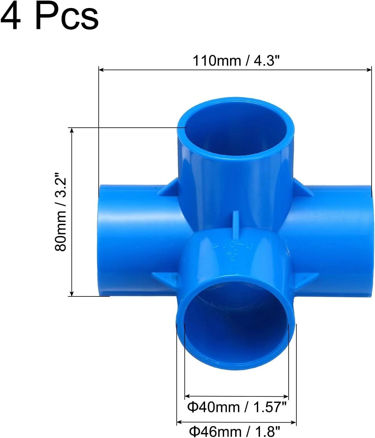 اتصالات لوله PVC سورسیینگ مپ، زانویی، اتصالات لوله 40 میلی متری، سه راهی 5 طرفه خروجی جانبی گوشه ای برای لوله خرطومی، لوله برق، آبی، بسته 4 عددی