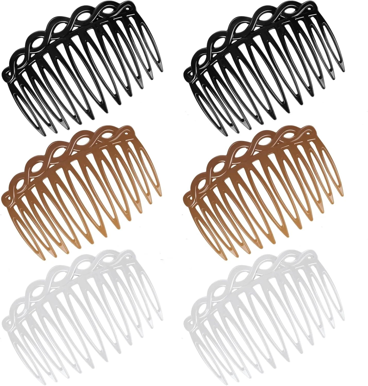 شانه موی فرانسوی وانمو 6 عددی، شانه تزئینی موی پلاستیکی پیچ دار، گیره مو لوازم جانبی شانه برای زنان لوازم جانبی تور عروسی - مشکی، شفاف، قهوه ای تیره