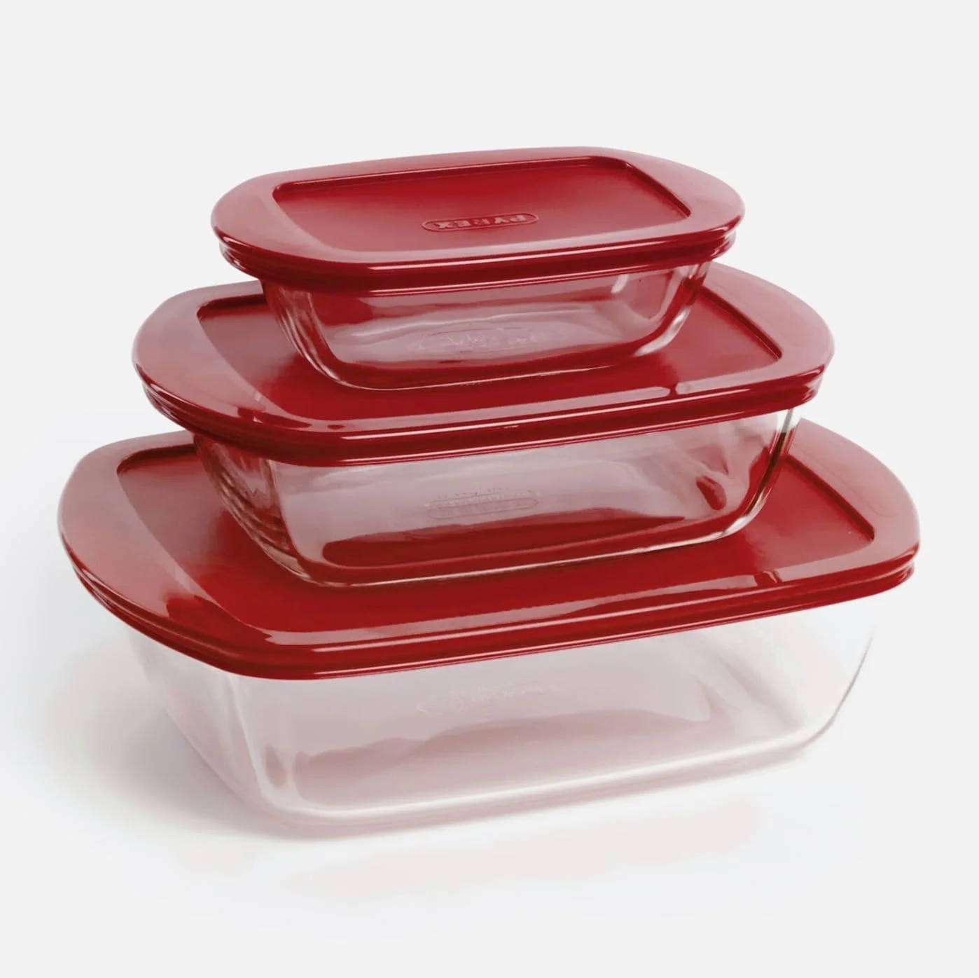 پیرکس ست 3 تایی ظروف مستطیلی پیرکس Cook & Store مناسب آماده سازی و نگهداری غذا با درب (0.4 لیتر، 1.1 لیتر و 2.5 لیتر) بدون BPA | آشپزخانه | برشته کردن | انجماد (قرمز - ست 3 تایی پیرکس Cook & Store)