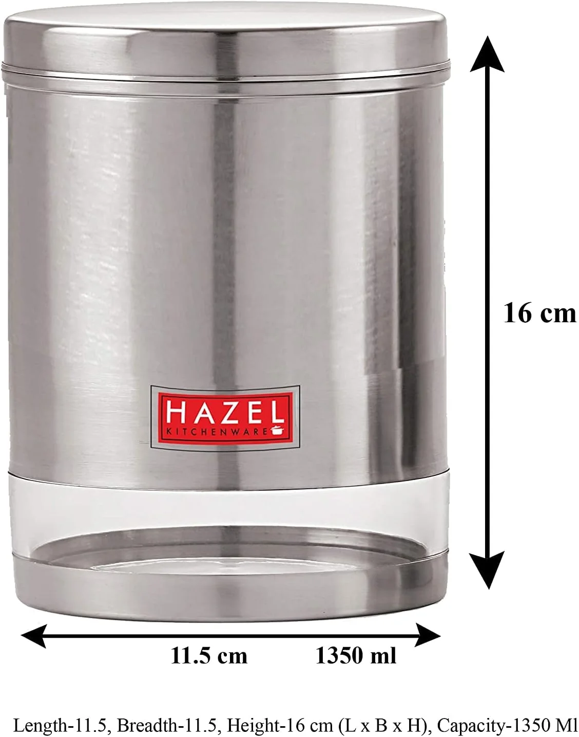 ظرف استیل شفاف دهانه گشاد هازل، نقره ای، 1 عدد، 1350 میلی لیتر