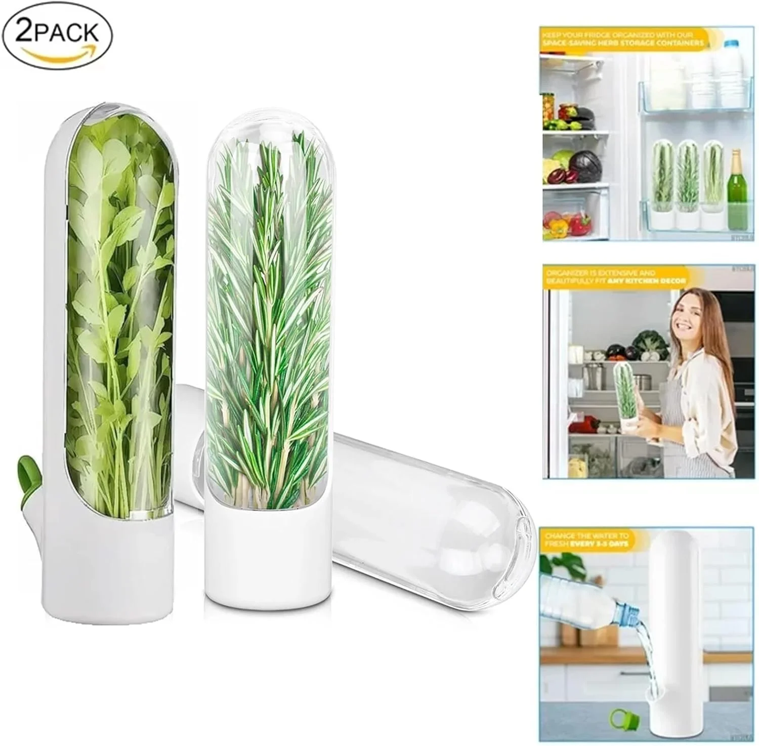 ظرف نگهداری سبزیجات تازه، نگهدارنده گیاهان معطر، فنجان تازه نگهدارنده وانیل، مناسب برای نگهداری نعناع، جعفری و گشنیز، سفید، 2 عددی