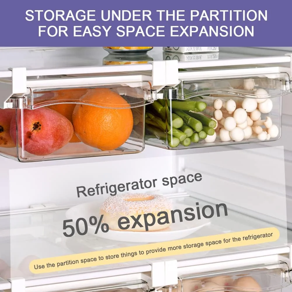 سازمان دهنده تخم مرغ کشویی یخچال NP با فضای ذخیره سازی قابل تنظیم، 2 بسته جعبه های ذخیره سازی کشو یخچال، سطل های سازمان دهنده کشو یخچال کشویی مناسب برای قفسه یخچال زیر 1.5 سانتی متر (مدل 2)