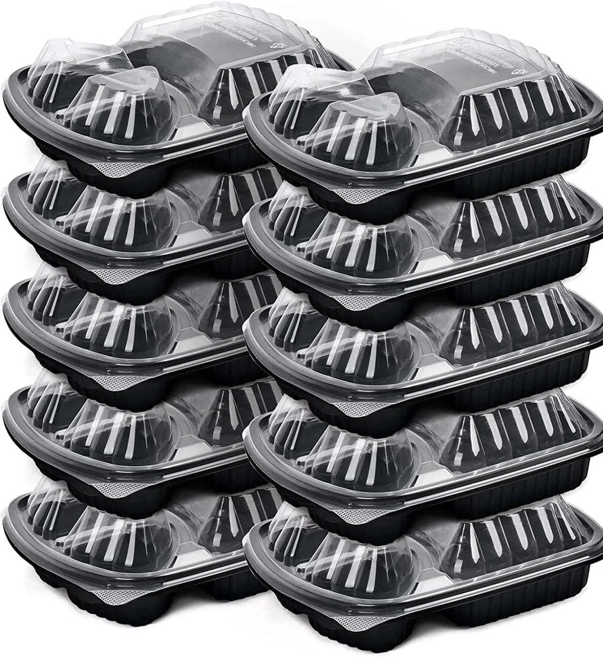 السقر [بسته 10 عددی] ظرف نگهداری غذا با پایه مشکی 3 قسمتی به همراه درب | ظرف غذای یکبار مصرف | ظروف آماده سازی غذا | جعبه ناهار مایکروویو | قابل استفاده در فریزر (3 محفظه)