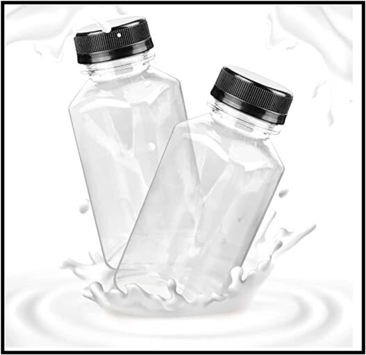 لاویش 12 عدد بطری پلاستیکی خالی قابل استفاده مجدد، مربعی شکل، شفاف 100 میلی لیتر با درب مشکی برای آبمیوه، شیر، آب و موارد دیگر، اندازه 9 × 4 سانتی متر