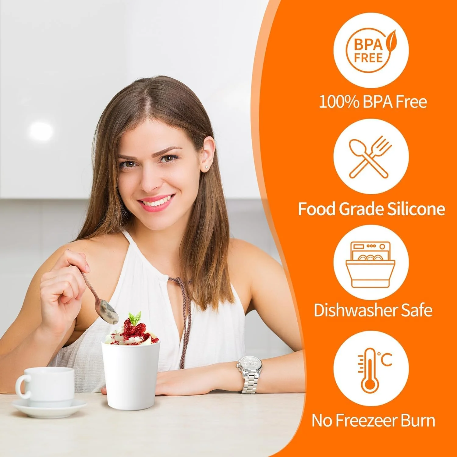 ست ظروف بستنی قابل استفاده مجدد (بسته 4 عددی - 1 کوارت هر کدام) با درب های سیلیکونی | بدون نشتی، قابل چیدن و قابل شستشو در ماشین ظرفشویی، مناسب برای نگهداری بستنی خانگی در فریزر