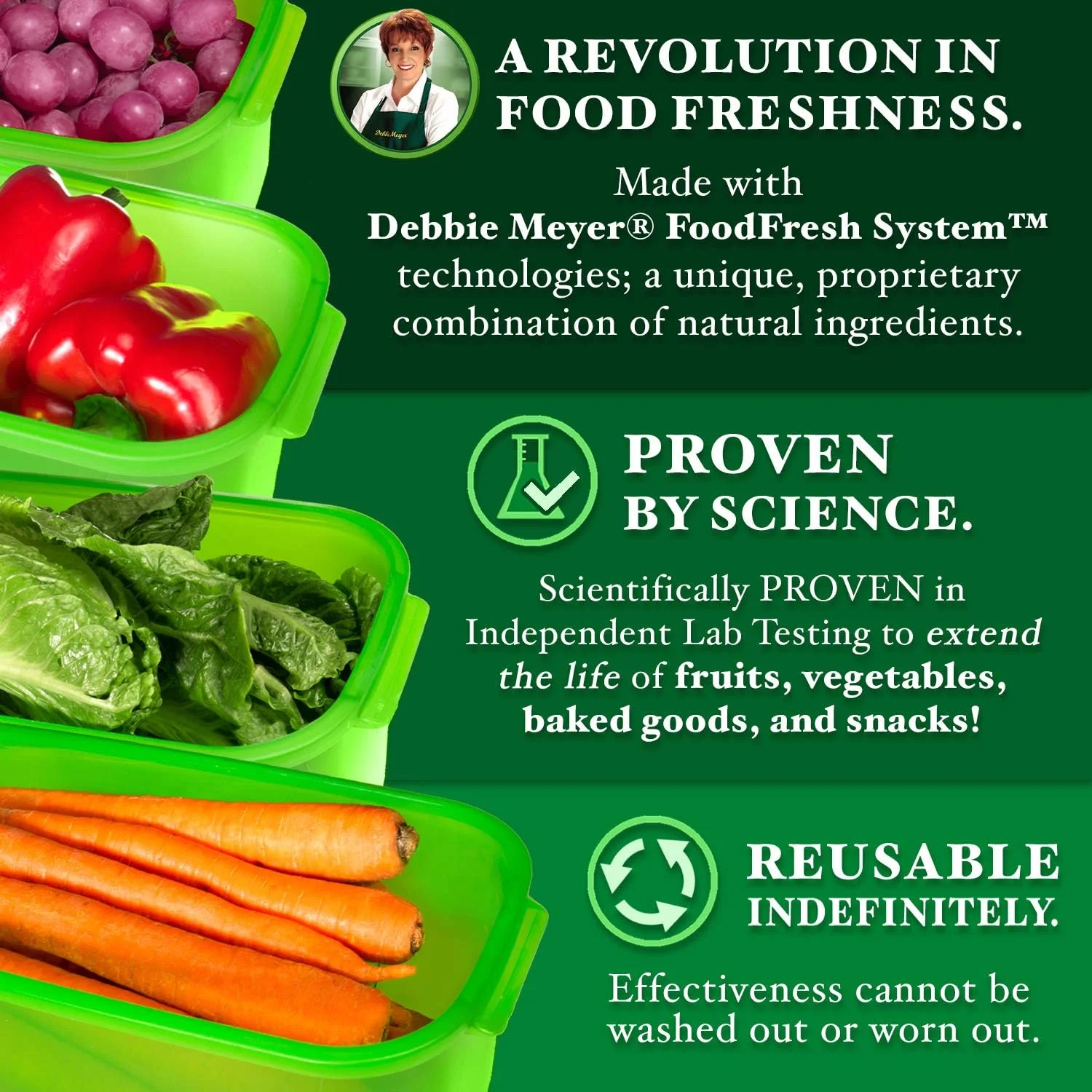 ست 32 تکه جعبه های سبز Debbie Meyer - میوه ها، سبزیجات، محصولات پخته شده و تنقلات را برای مدت طولانی تری تازه نگه می دارد، قابل استفاده مجدد، بدون BPA، قابل استفاده در مایکروویو و ماشین ظرفشویی، ساخت آمریکا