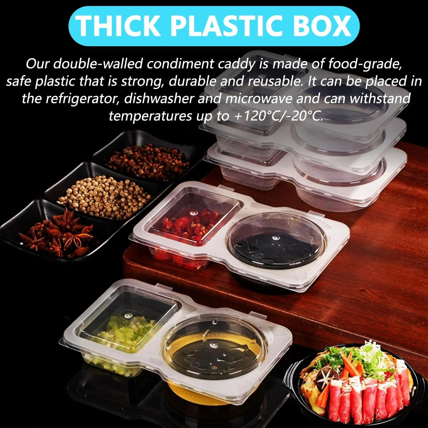 ظروف سس یکبار مصرف 130 میلی لیتری LCHYI®، بسته 12/32 عددی، فنجان های چاشنی پلاستیکی با درب، طراحی دو محفظه ای ضد نشت برای روغن، سرکه، سس فلفل - بدون BPA، قابل استفاده در مایکروویو (32 عدد)