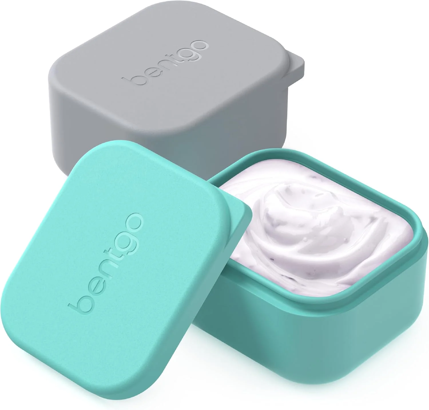 ست 2 عددی ظروف سیلیکونی Bentgo Sidekicks - فنجان سس برای چاشنی ها و تنقلات کوچک، قابل استفاده مجدد، بادوام و ضد نشت برای نگهداری مایعات، ظرف سس سالاد - 77 میلی لیتر (خاکستری و آبی)