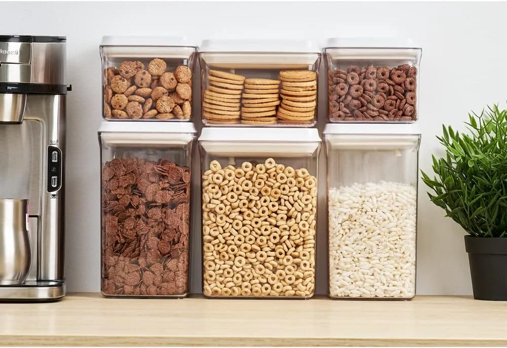 ظرف پاپ آپ مربع 1.5 لیتری هوم اسمیتس، سازمان دهنده آشپزخانه و انبار، قوطی پلاستیکی با درب بادوام، ایده آل برای غلات، آرد و شکر.