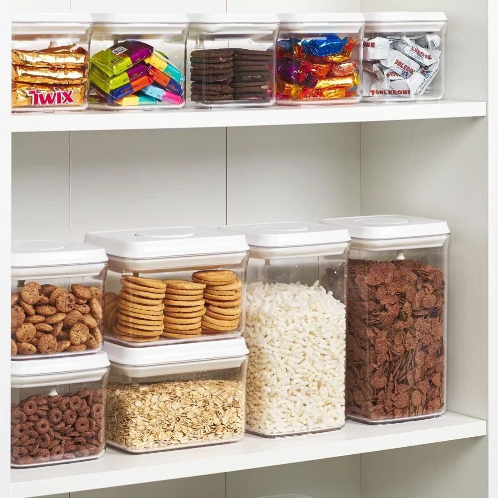 ظرف پاپ آپ مربع 1.5 لیتری هوم اسمیتس، سازمان دهنده آشپزخانه و انبار، قوطی پلاستیکی با درب بادوام، ایده آل برای غلات، آرد و شکر.