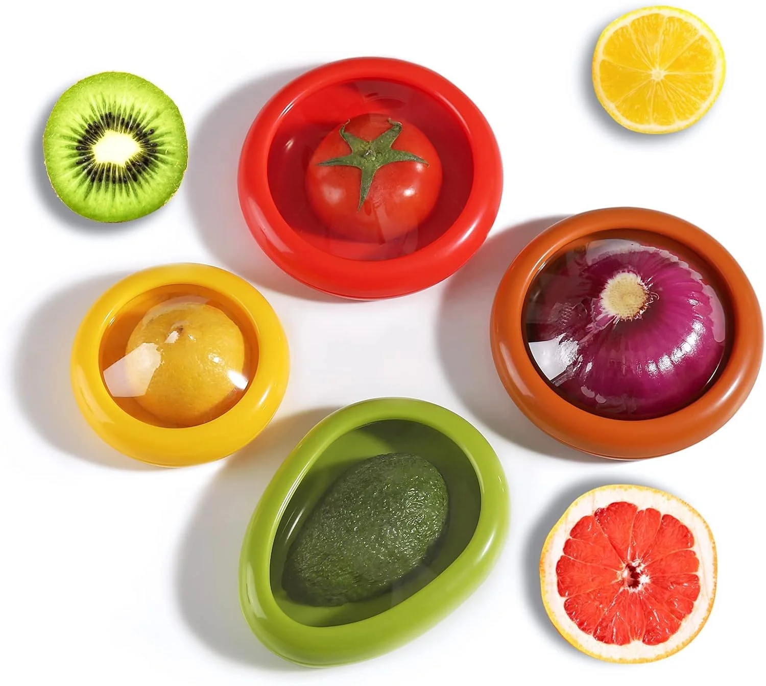 ظروف نگهداری مواد غذایی ELECDON برای یخچال، نگهدارنده مواد غذایی قابل استفاده مجدد برای گوجه فرنگی، پیاز، لیمو، ظرف نگهداری سبزیجات و میوه در یخچال (4 عدد)