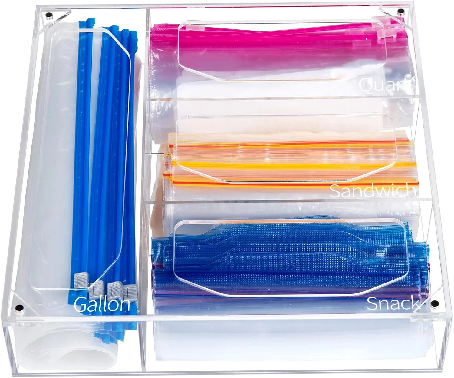 سازمان دهنده کیسه های ذخیره سازی NPPLUS، سازمان دهنده کیسه ای اکریلیک، سازگار با کیسه های گالن، اسلاید کوارت، ساندویچ و اسنک (دهانه شش ضلعی، شفاف)