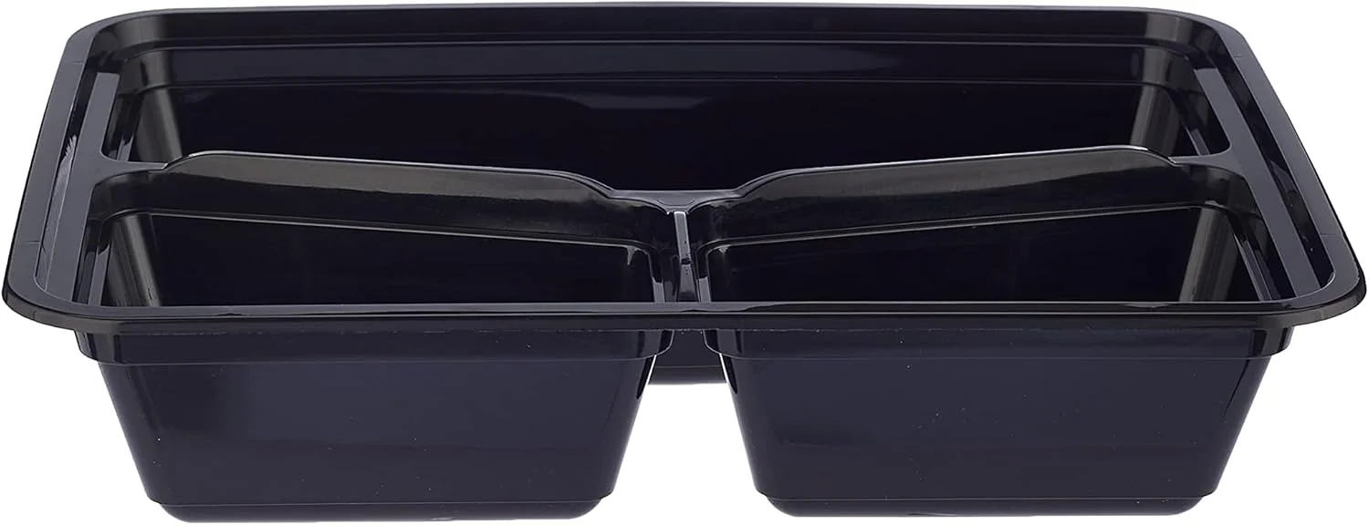 ظرف غذای یکبار مصرف قابل استفاده در مایکروویو هات پک، ظرف نگهداری غذا، ظرف بنتو با پایه مشکی 3 قسمتی مناسب آماده سازی غذا با درب، 5 عدد