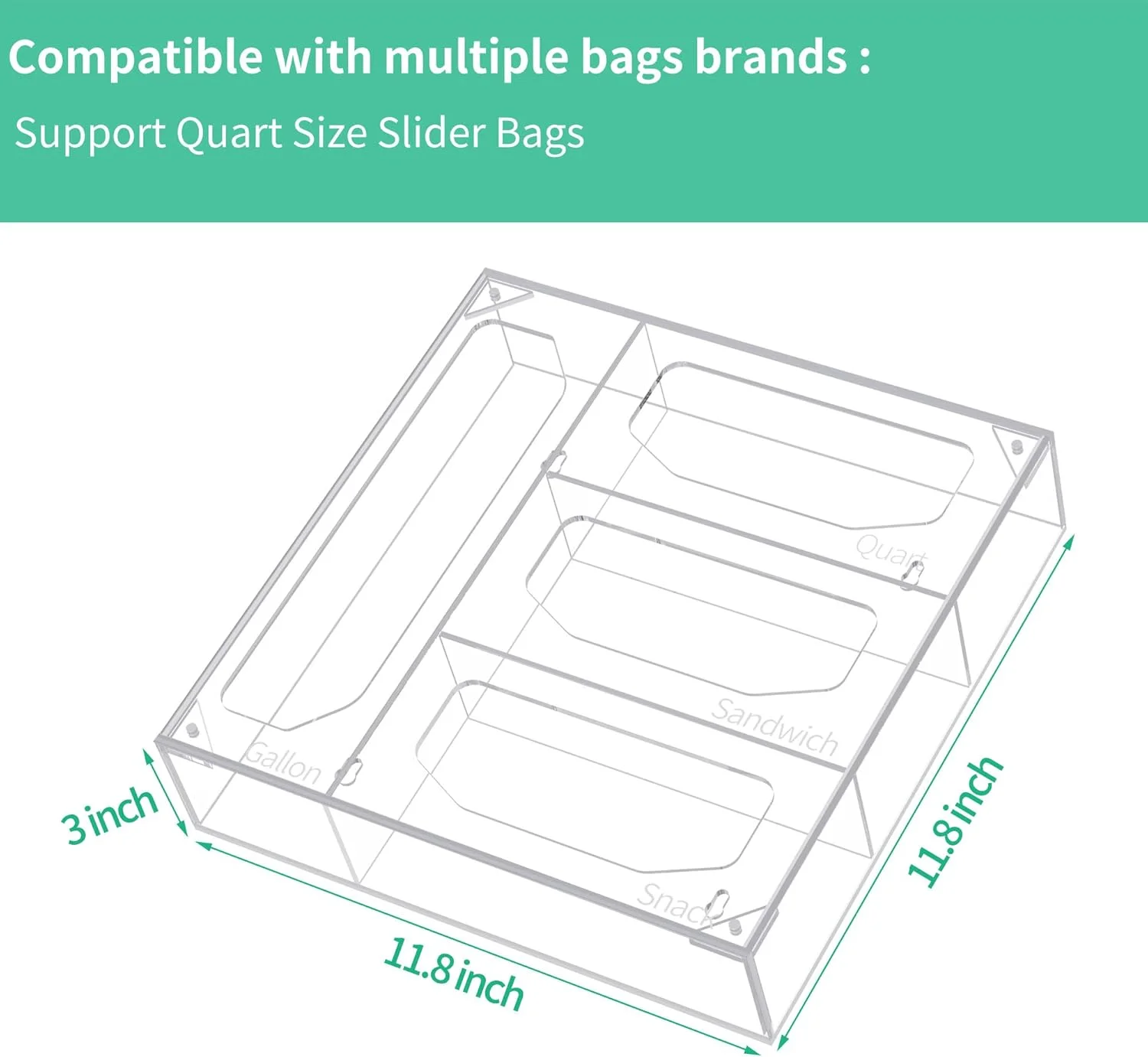 سازمان دهنده کیسه های ذخیره سازی NPPLUS، سازمان دهنده کیسه ای اکریلیک، سازگار با کیسه های گالن، اسلاید کوارت، ساندویچ و اسنک (دهانه شش ضلعی، شفاف)