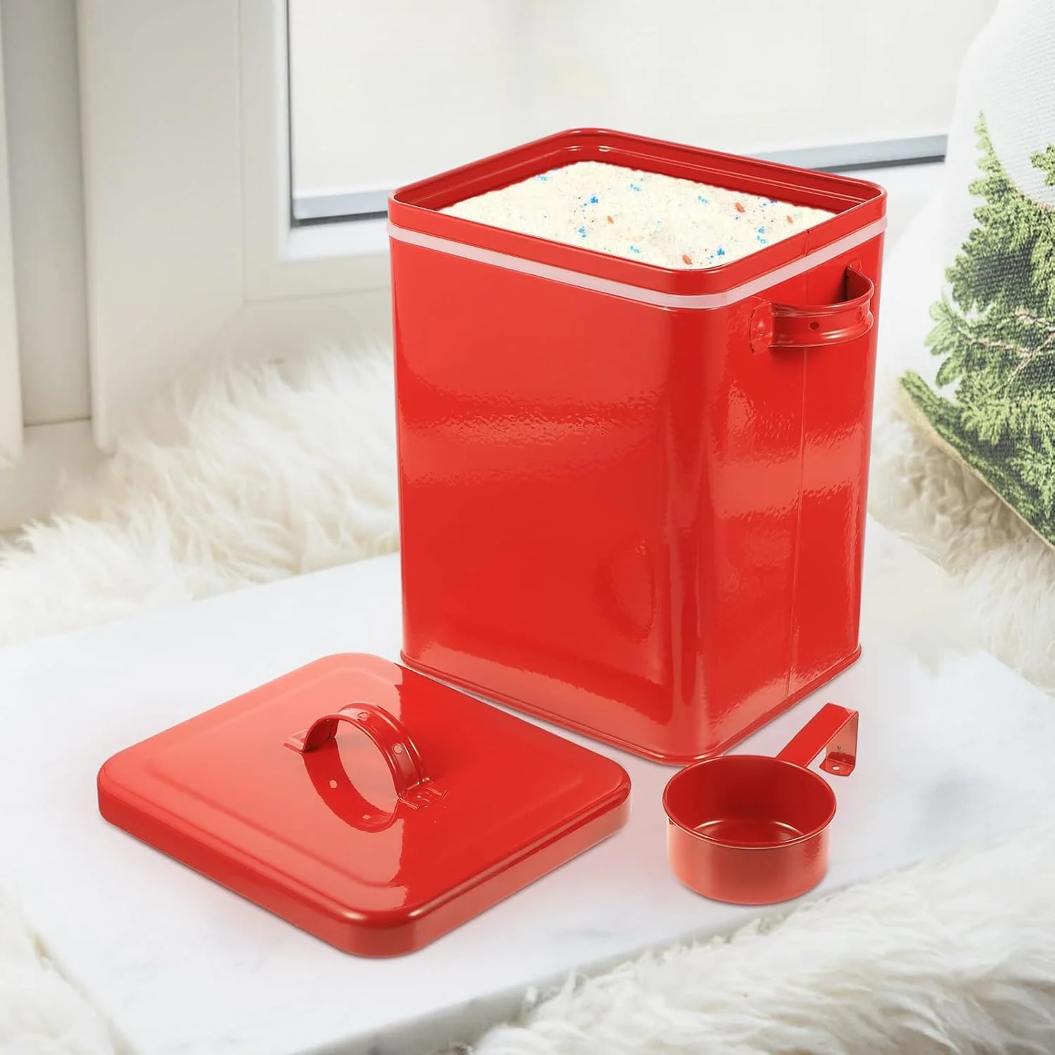 ظرف نگهداری برنج فلزی RAINISO با درب، ظرف غلات، پخش کننده، ظرف نگهداری مواد غذایی مهر و موم شده برای غلات، حبوبات، غذای حیوانات خانگی - قرمز